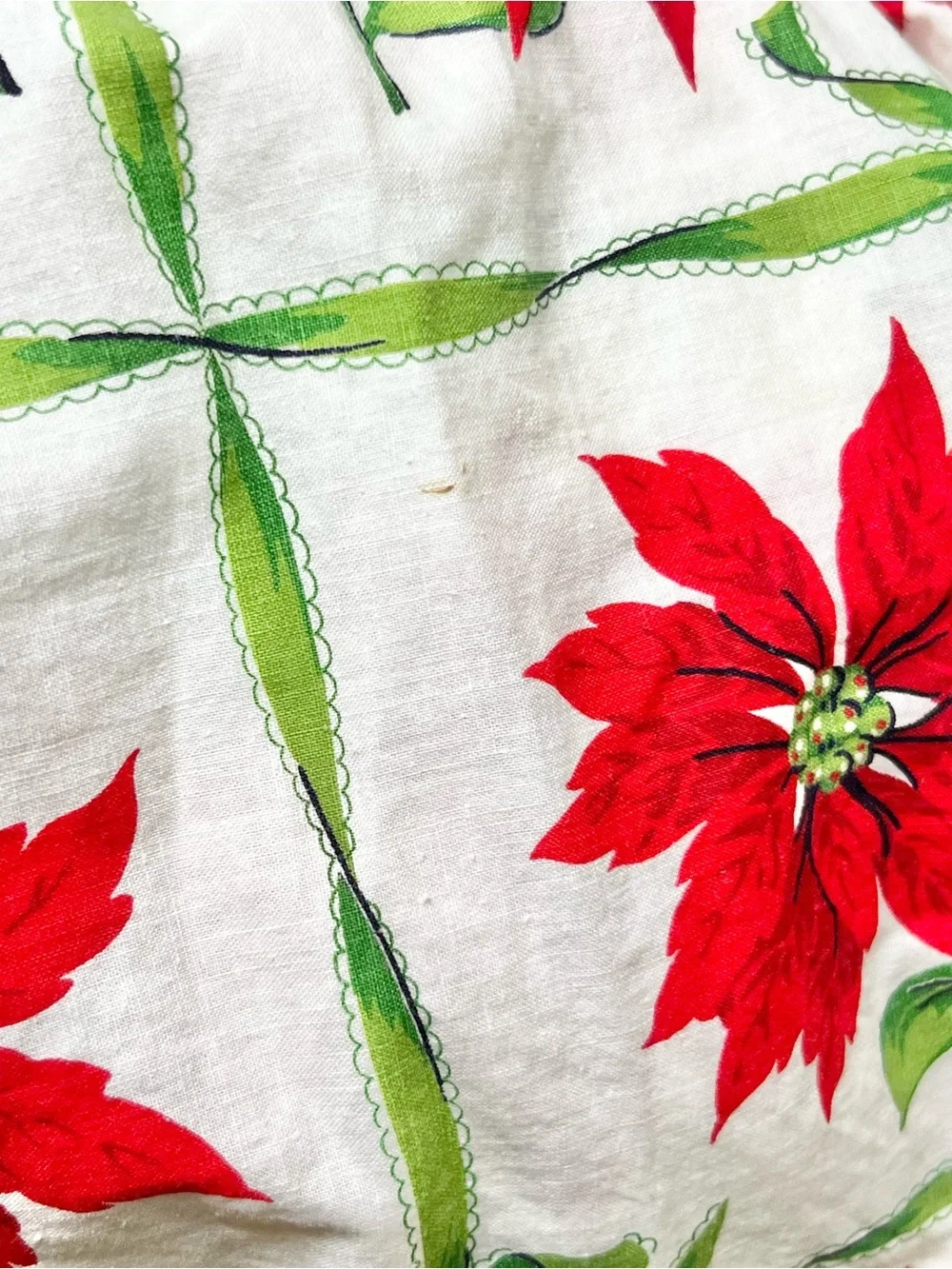 Vintage MCM Christmas Half Apron Red Poinsettia Kitschy Holiday Retro